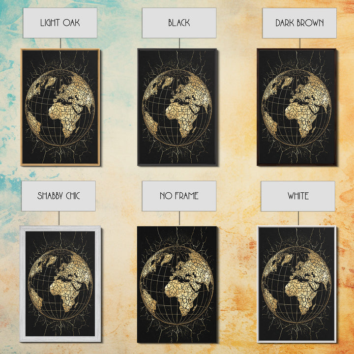 Cracked Gold Africa Globe On Black Canvas Print, African Wall Art, Motherland Map Decor, Afrocentric Cultural Gift For Living Room