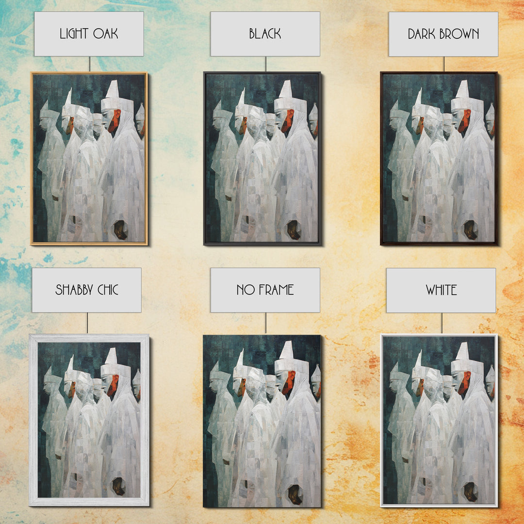 Abstract White Robed Figures On Teal Framed Canvas Print, African Wall Art, Modern Cultural Decor, Unique Home Gift For Living Room