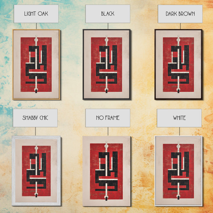 Red Black Geometric Totem Abstract Canvas Print, Modern Tribal Wall Art, Bold Cultural Home Decor For Statement Rooms Art