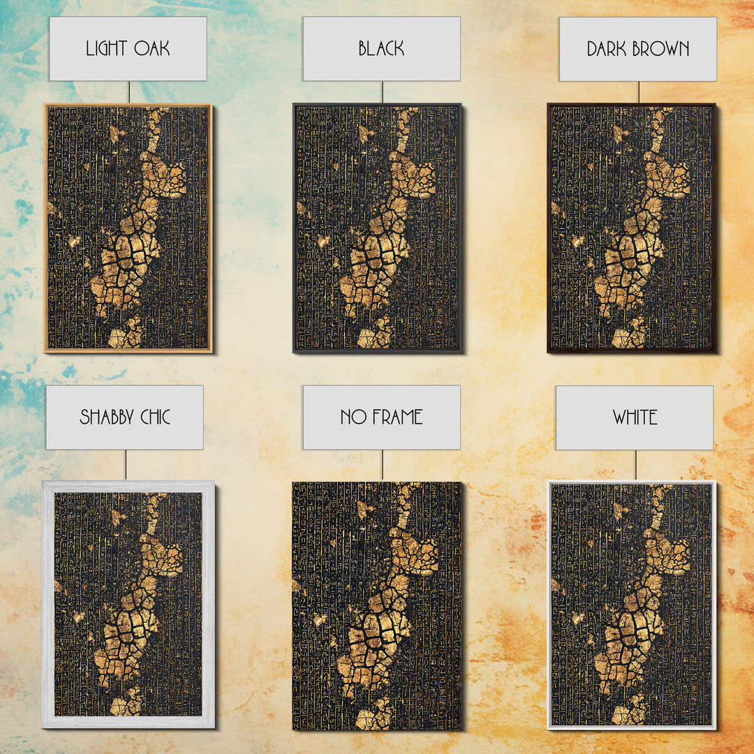 Ancient Gold Hieroglyph Map Wall Art, African Egyptian Art, Black And Gold Art, Cultural Wall Decor, Luxury Canvas Print