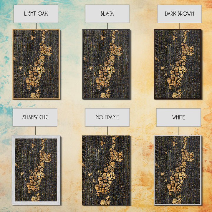 Ancient Gold Hieroglyph Map Wall Art, African Egyptian Art, Black And Gold Art, Cultural Wall Decor, Luxury Canvas Print