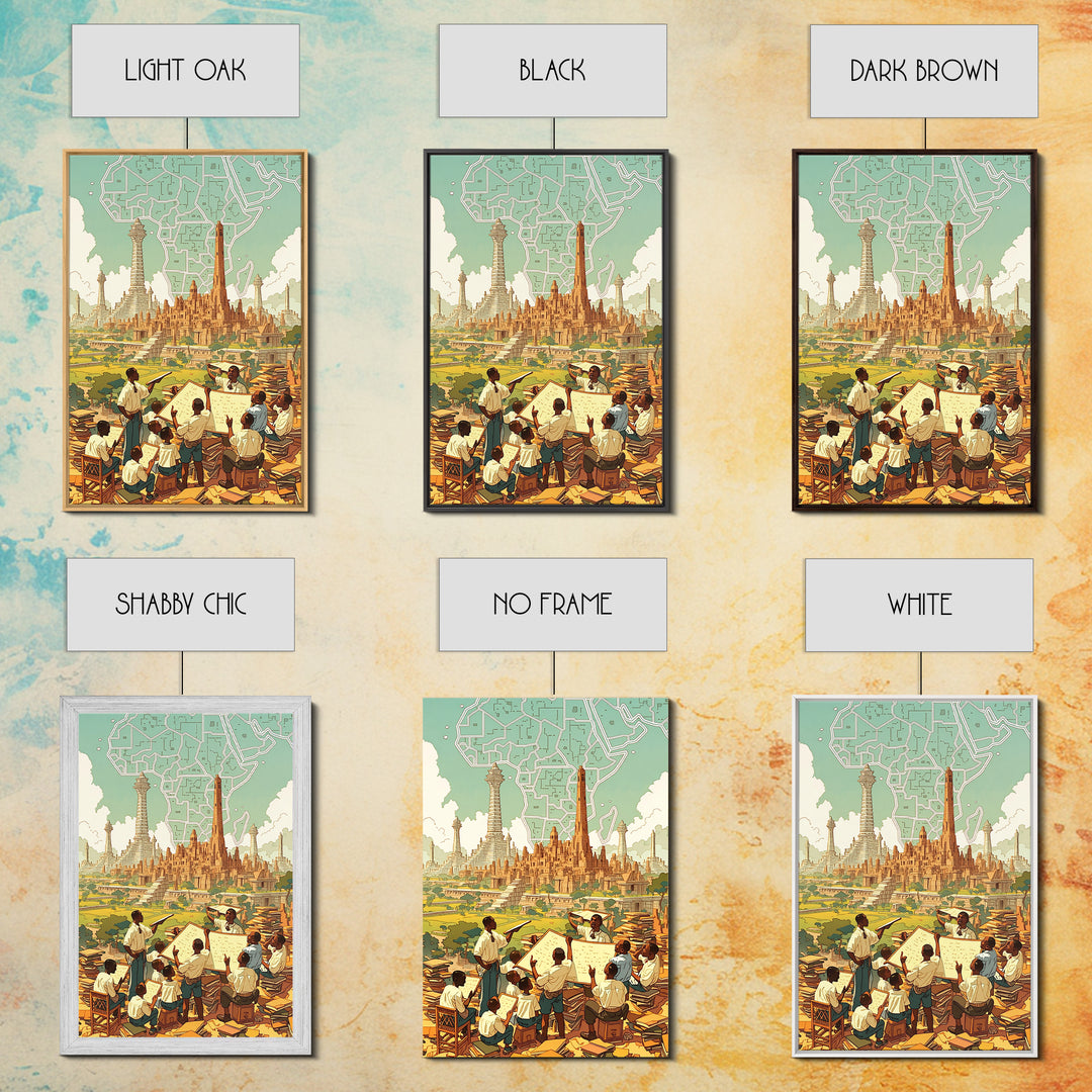 Afrofuturist African Classroom City Wall Art, Africa Art Print, Black Culture Art, Educational Decor, Modern Canvas Art Gift