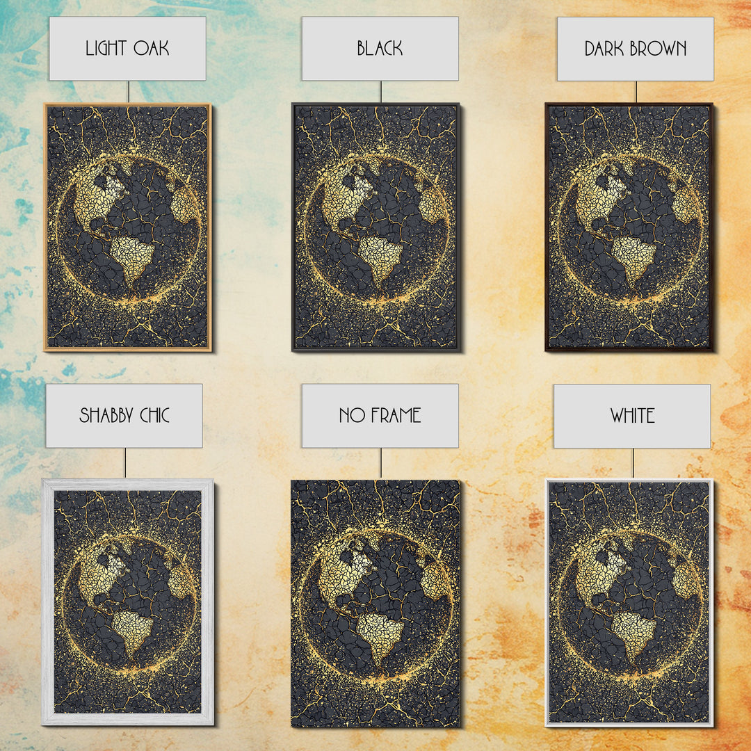 Black And Gold Cracked Africa Globe Canvas Print, African Wall Art, Afrocentric Decor, Modern Abstract Ethnic Home Decor Gift