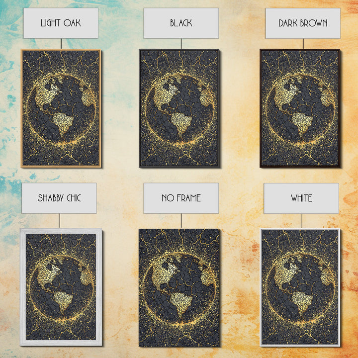 Black And Gold Cracked Africa Globe Canvas Print, African Wall Art, Afrocentric Decor, Modern Abstract Ethnic Home Decor Gift