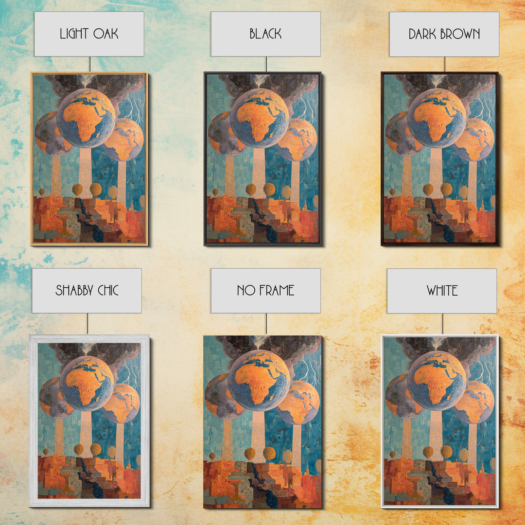 Surreal Africa Globe Trees Stormy City Wall Art, Modern African Art Print, Orange Blue Statement Decor, Afrofuturism Canvas Print
