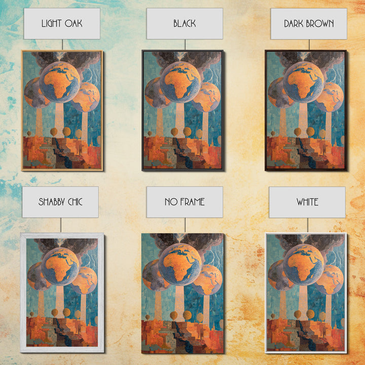 Surreal Africa Globe Trees Stormy City Wall Art, Modern African Art Print, Orange Blue Statement Decor, Afrofuturism Canvas Print