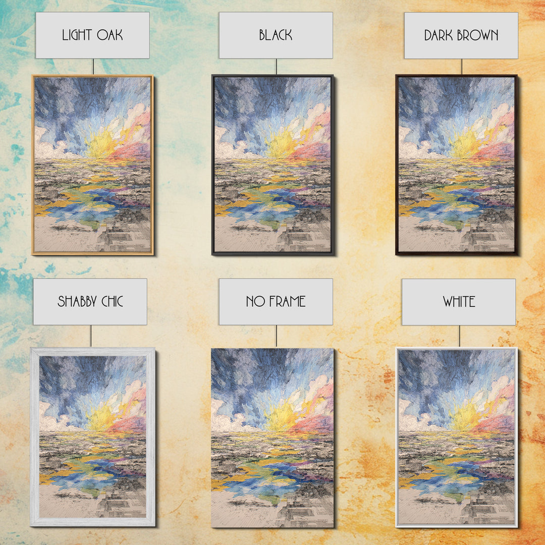 Radiant Abstract City And River Sunrise Canvas Print, Modern African Inspired Wall Art, Colorful Landscape Office Decor Gift