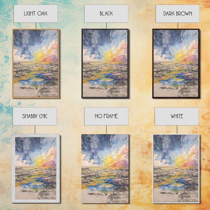Radiant Abstract City And River Sunrise Canvas Print, Modern African Inspired Wall Art, Colorful Landscape Office Decor Gift