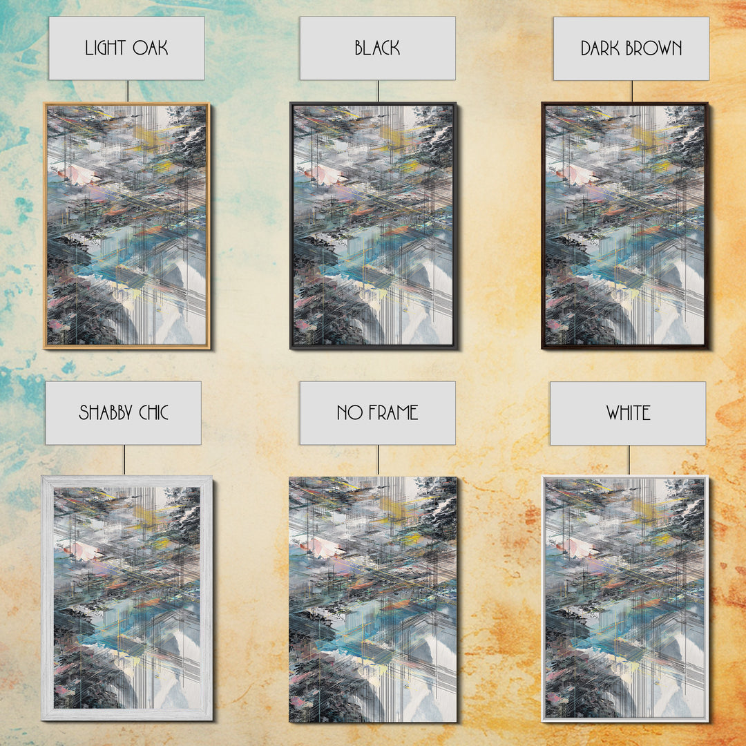 Layered City Grid Canvas Print, Abstract Urban Skyline, Modern Geometric Wall Decor, Blue Gray Office Art Gift, Large Home Decor