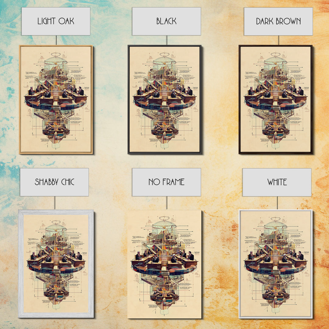 Futuristic Council Chamber Wall Art, Architectural Diagram, Modern Afrocentric Decor, Geometric Office Canvas Print Gift