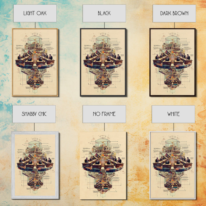Futuristic Council Chamber Wall Art, Architectural Diagram, Modern Afrocentric Decor, Geometric Office Canvas Print Gift