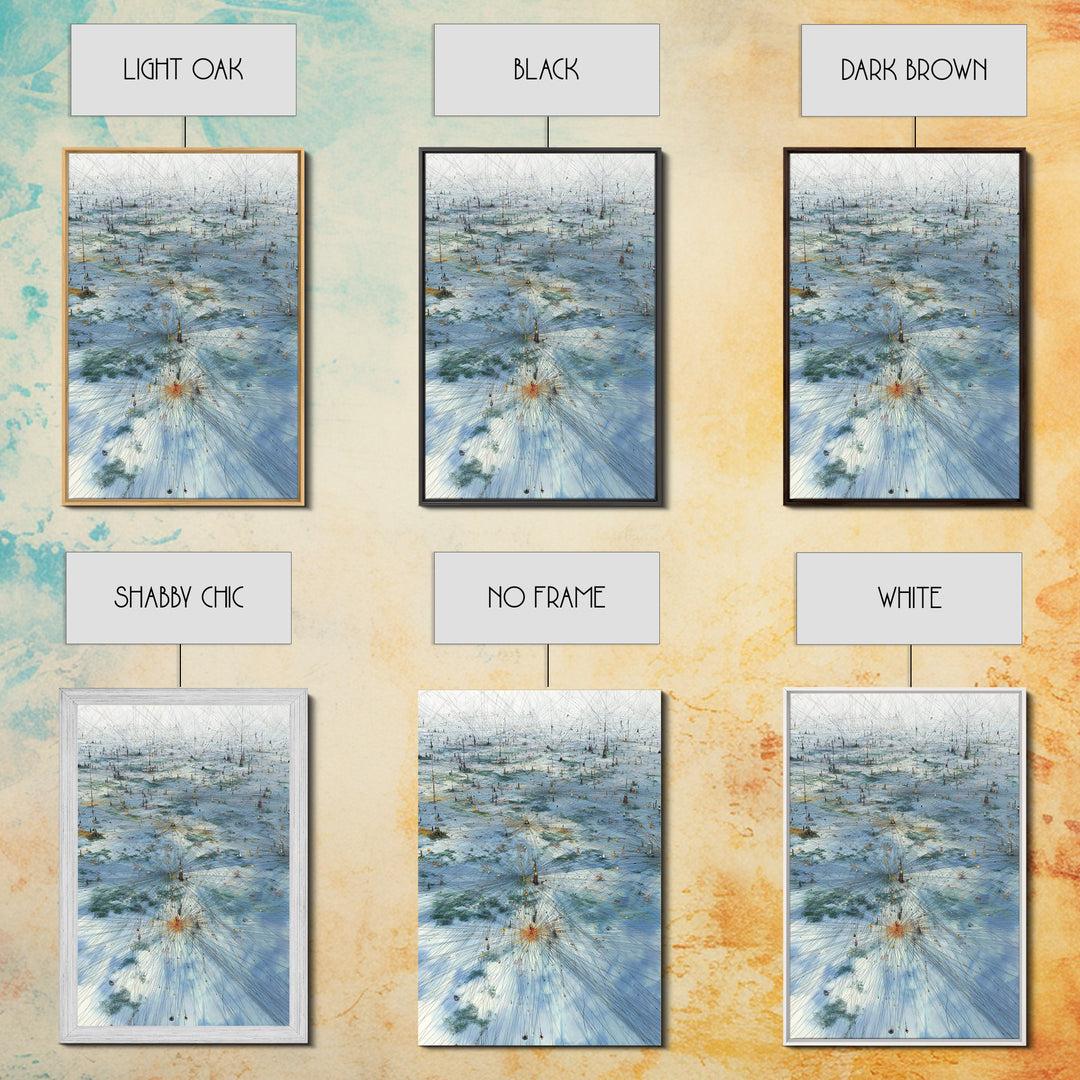 Icy Network Landscape Wall Art, Blue Abstract Field, Dreamy Modern Canvas Print, Minimalist Office Decor Gift, Large Home Decor