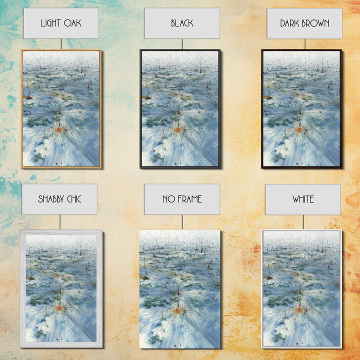 Icy Network Landscape Wall Art, Blue Abstract Field, Dreamy Modern Canvas Print, Minimalist Office Decor Gift, Large Home Decor