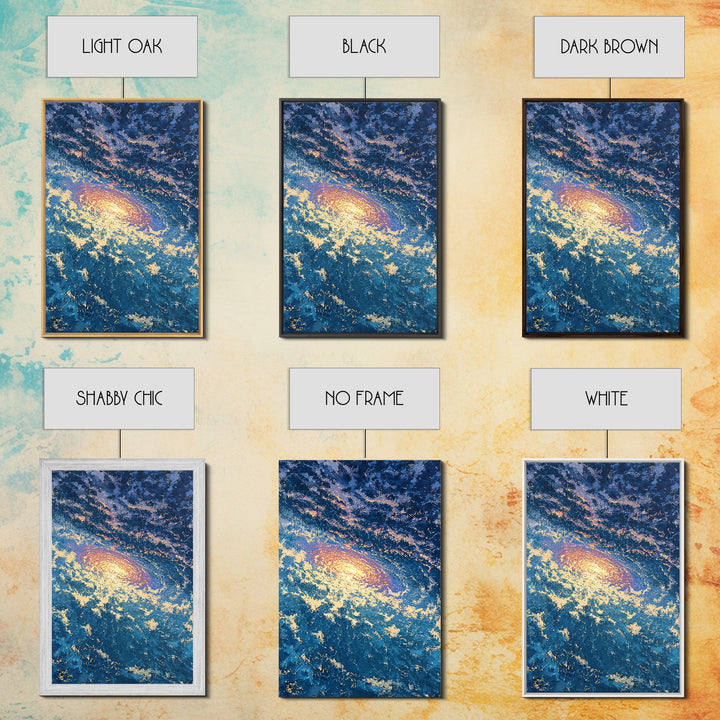 Blue Galaxy Vortex Wall Art, Swirling Cosmic Abstract, Gold Starry Canvas Print, Dreamy Luxury Decor Gift For Home Office
