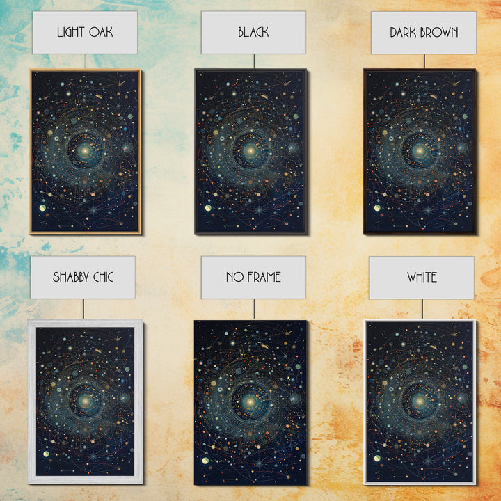 Dark Cosmic Orbit Mandala Canvas Print, Galaxy Map Wall Decor, Abstract Art, Modern Office Decor, Starry Astronomy Poster
