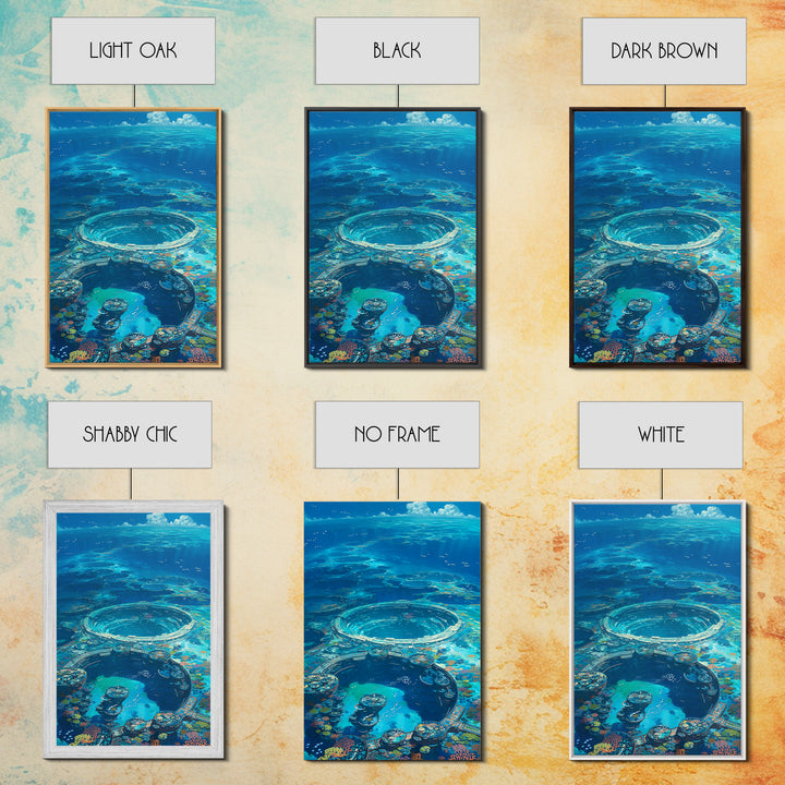 Underwater Ocean City With Coral Reef, Canvas Print, Blue Beach Art, Modern Wall Decor, Living Room Art, Unique Home Decor Gift