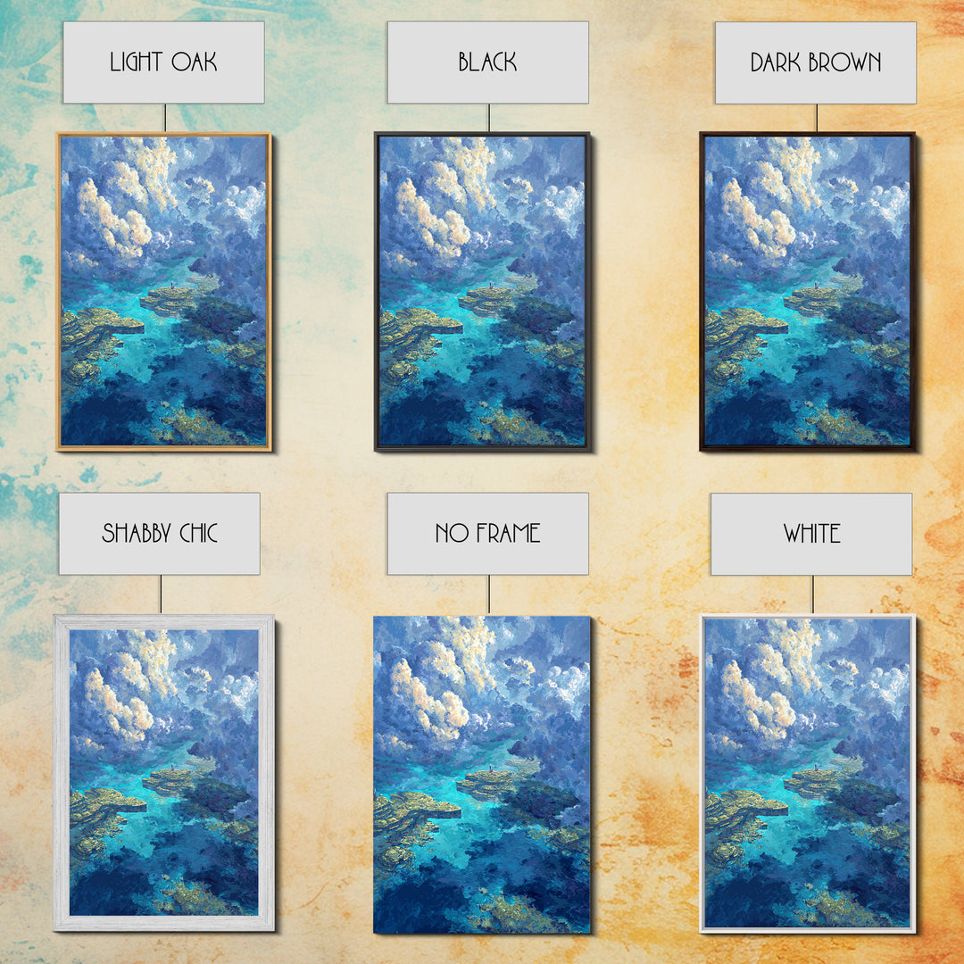 Dreamy Turquoise Ocean And Cloudscape Wall Art, Blue Nature Scene Art, Coastal Fantasy Landscape, Modern Canvas Decor Gift