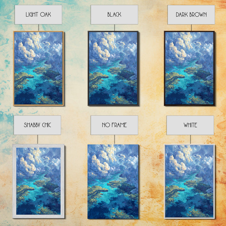 Dreamy Turquoise Ocean And Cloudscape Wall Art, Blue Nature Scene Art, Coastal Fantasy Landscape, Modern Canvas Decor Gift
