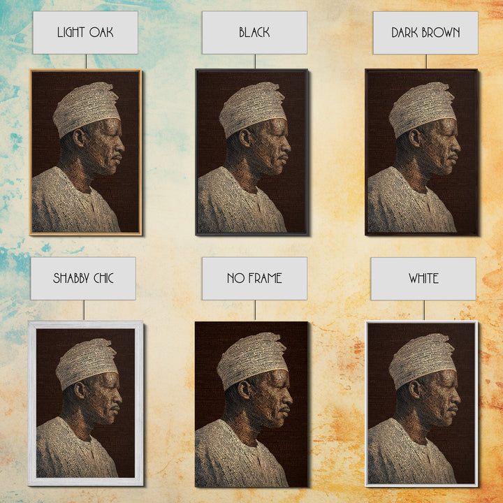 Sepia African Man Profile In Text Canvas Print, Black Man Artful Portrait, African American Art, Cultural Wall Decor Gift