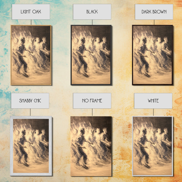 Sepia African Dancers Canvas Print, Expressive Charcoal Figure Art, Cultural Wall Decor, Motion Study For Living Room Decor
