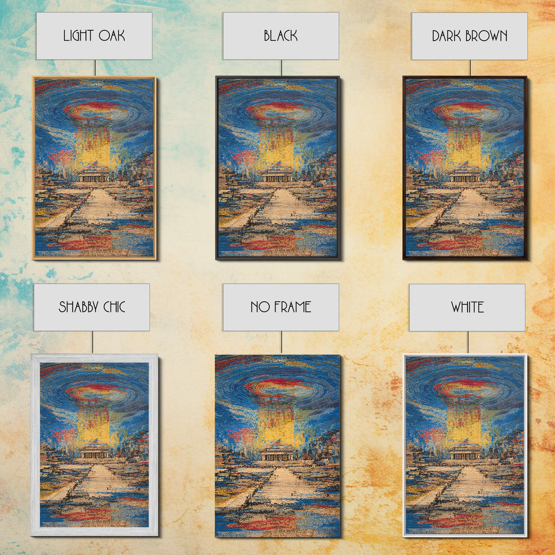 Monument Under Cosmic Portal, Modern Wall Art, Framed Canvas Print, Cityscape Home Decor, Sci Fi Abstract Statement Gift