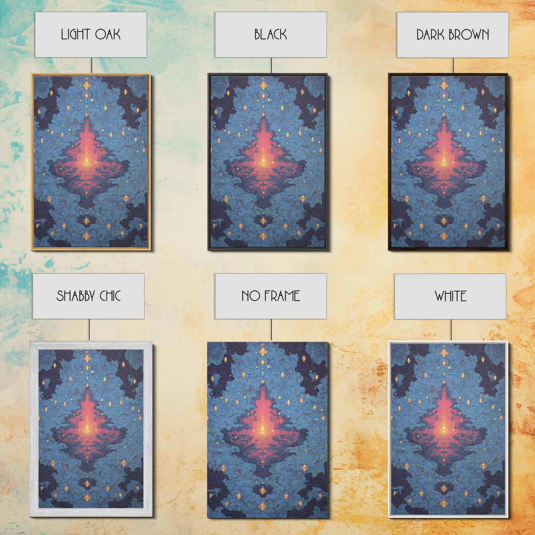 Blue Pink Glowing Mandala Reflection, Abstract Wall Art, Modern Canvas Print, Spiritual Meditation Room Decor, Colorful Gift