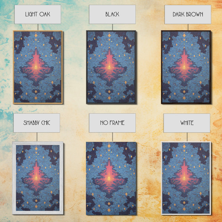 Blue Pink Glowing Mandala Reflection, Abstract Wall Art, Modern Canvas Print, Spiritual Meditation Room Decor, Colorful Gift