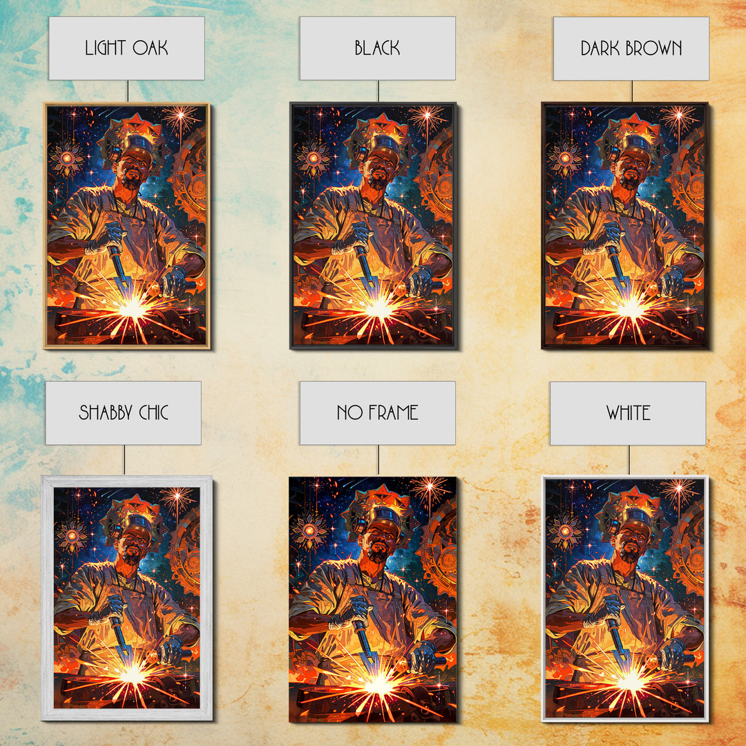 Regal Black Welder Forging Sparks Wall Art, Afrocentric Industrial Portrait, Black Man Art, Modern African Art Decor Gift