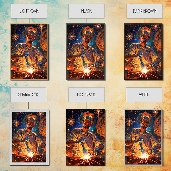 Regal Black Welder Forging Sparks Wall Art, Afrocentric Industrial Portrait, Black Man Art, Modern African Art Decor Gift