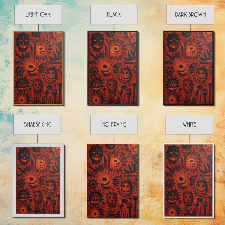 Orange African Mask Pattern Canvas Print, Tribal Symbols Abstract Wall Decor, Afrocentric Art, Cultural Home Decor Gift Idea