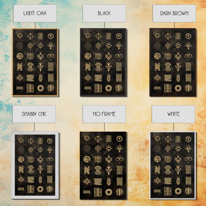Gold African Adinkra Symbols Wall Art, Geometric Tribal Pattern, Black And Gold Art, Afrocentric Cultural Decor Gift Idea