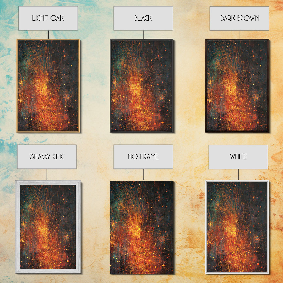 Abstract Fire Sparks Texture Canvas Print, Orange Black Industrial Wall Art, Modern Abstract Art, Unique Home Decor Gift