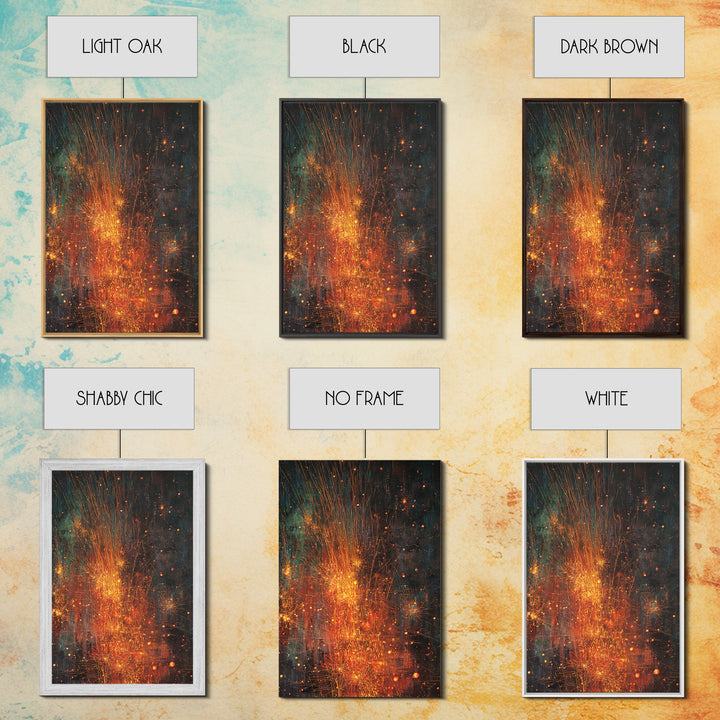 Abstract Fire Sparks Texture Canvas Print, Orange Black Industrial Wall Art, Modern Abstract Art, Unique Home Decor Gift