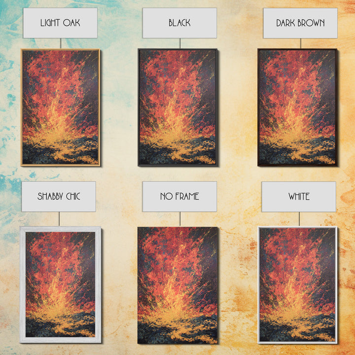 Fiery Lava Eruption Abstract Wall Art, Red Orange Volcano Painting, Bold Modern Canvas Decor, Dramatic Statement Print Gift