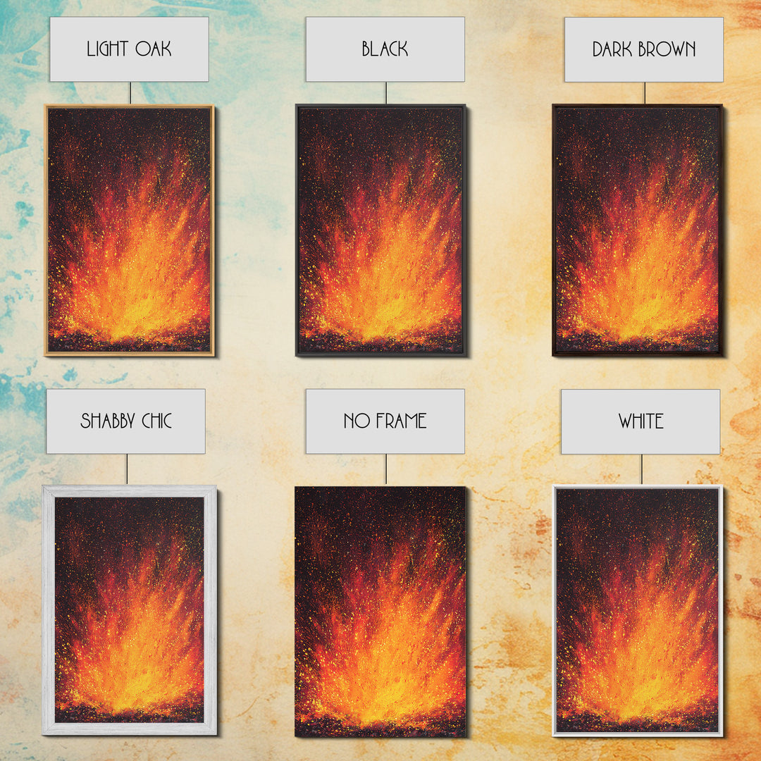 Golden Fireburst Abstract Canvas Print, Red Orange Spark Painting, Modern Wall Decor, Bold Statement Art, Luxury Canvas Gift