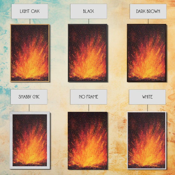 Golden Fireburst Abstract Canvas Print, Red Orange Spark Painting, Modern Wall Decor, Bold Statement Art, Luxury Canvas Gift