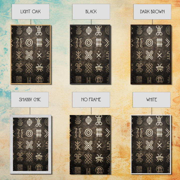 African Tribal Symbols Wall Art, Black And Gold Pattern Canvas Print, Mud Cloth Inspired Decor, Cultural Geometric Poster