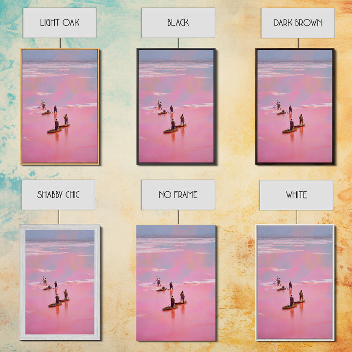 Rose Pink Salt Flats Canoes Canvas Print, African Fishermen Wall Decor, Pastel Safari Art Poster, Unique Home Decor Gift