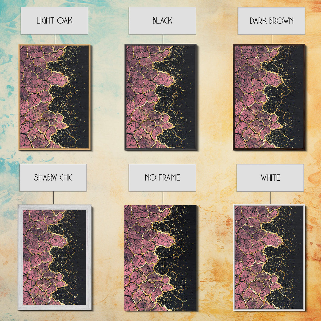 Cracked Pink Black Gold Abstract Wall Art, African Inspired Geometric Texture Print, Luxury Canvas Decor For Modern Home