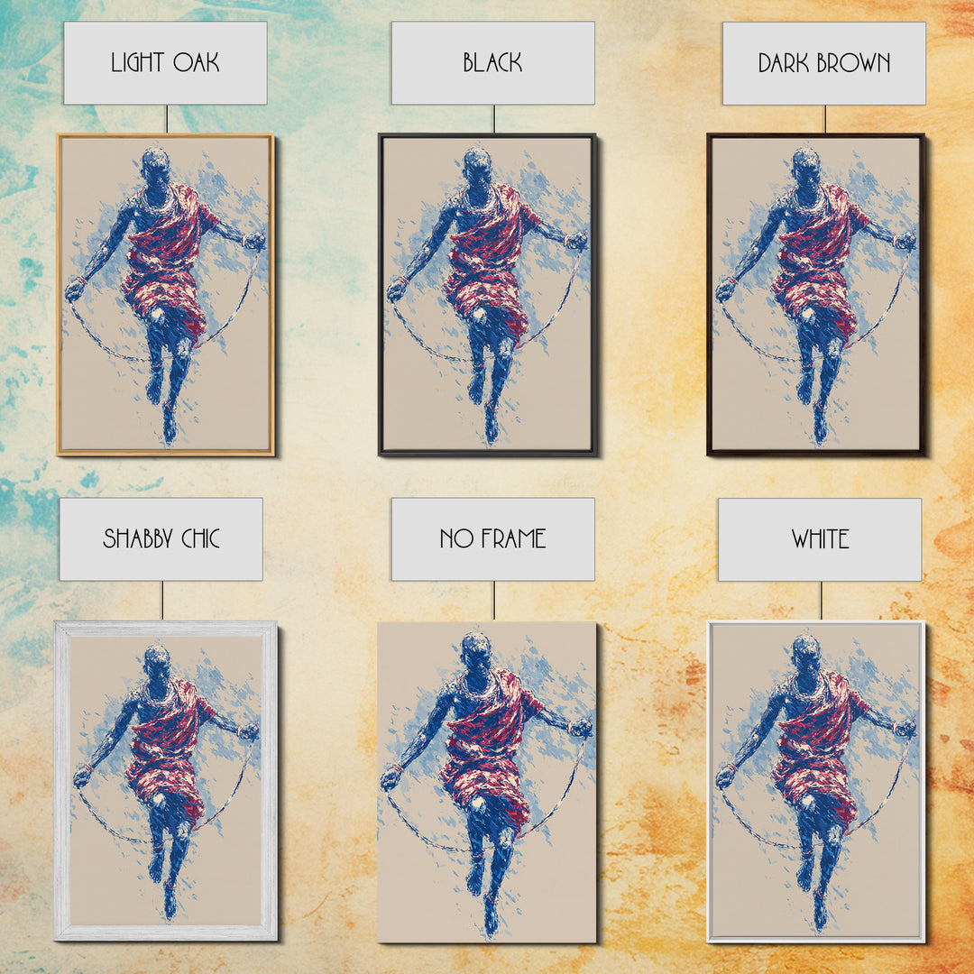 Maasai Warrior Jump Rope Dance Wall Art, African Tribal Art Print, Red Blue Athletic Portrait, Cultural Home Decor Gift For Him