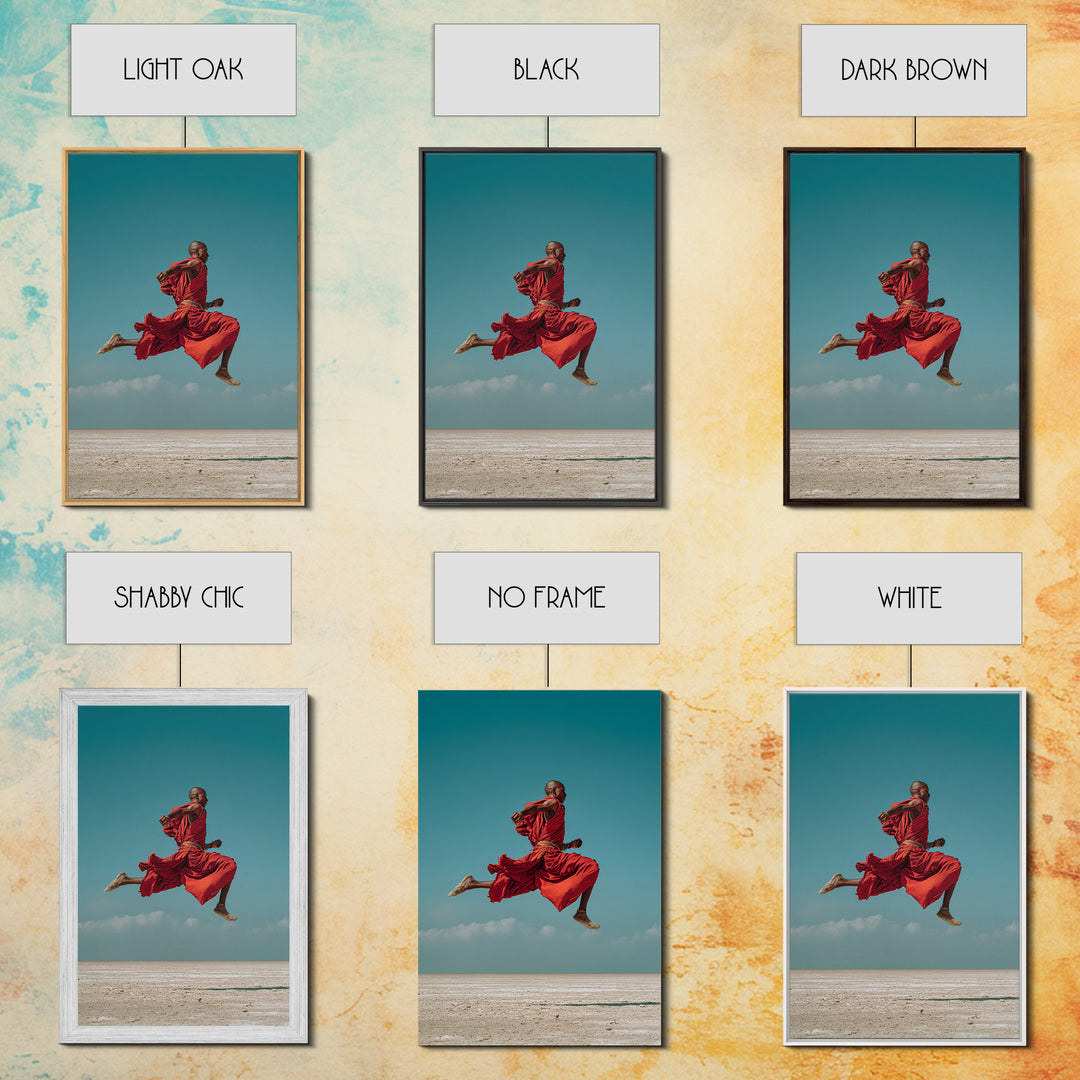 Leaping Maasai Warrior Canvas Print, African Wall Art, Red Robe Desert Photography, Tribal Decor For Living Room Wall Decor