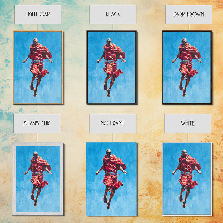 Painted Maasai Warrior Jump Wall Art, African Acrylic Art, Red Robe Tribal Portrait, Afrocentric Canvas Print Decor Gift