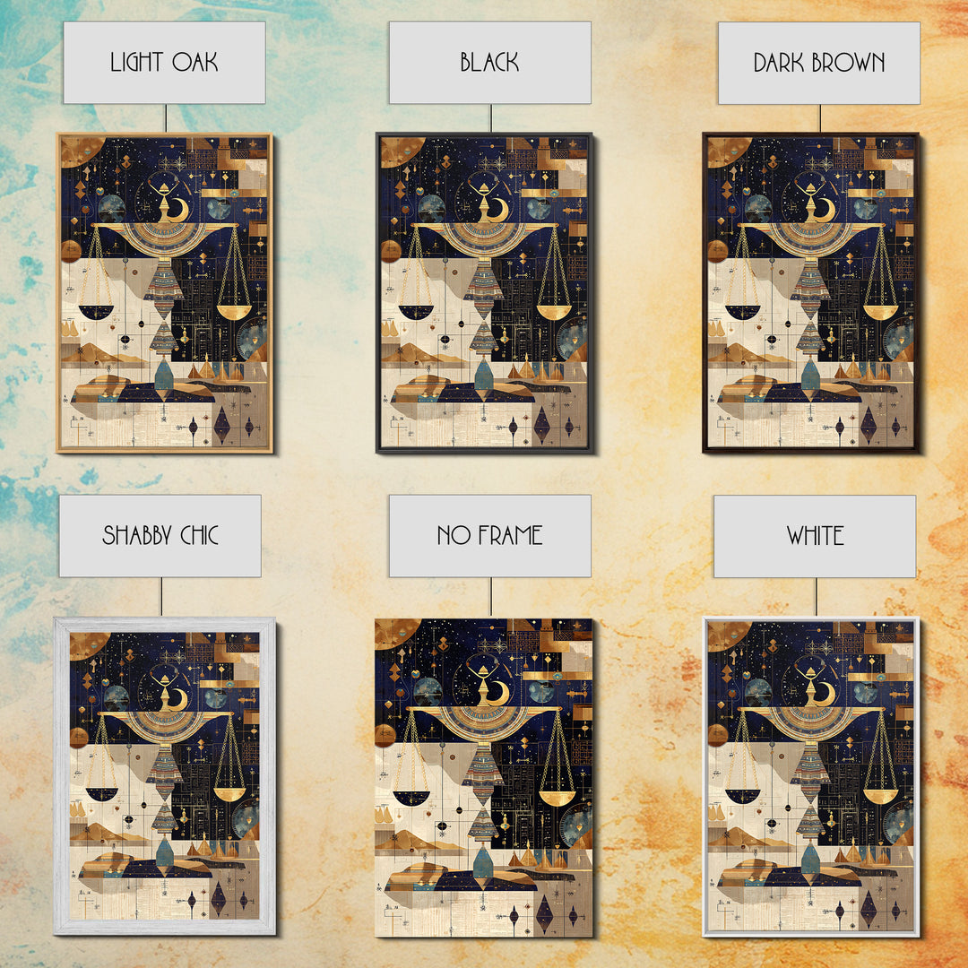 Celestial Egyptian Scales Wall Art, African Egyptian Art, Gold Black Mystical Canvas Print, Spiritual Home Decor Gift Idea