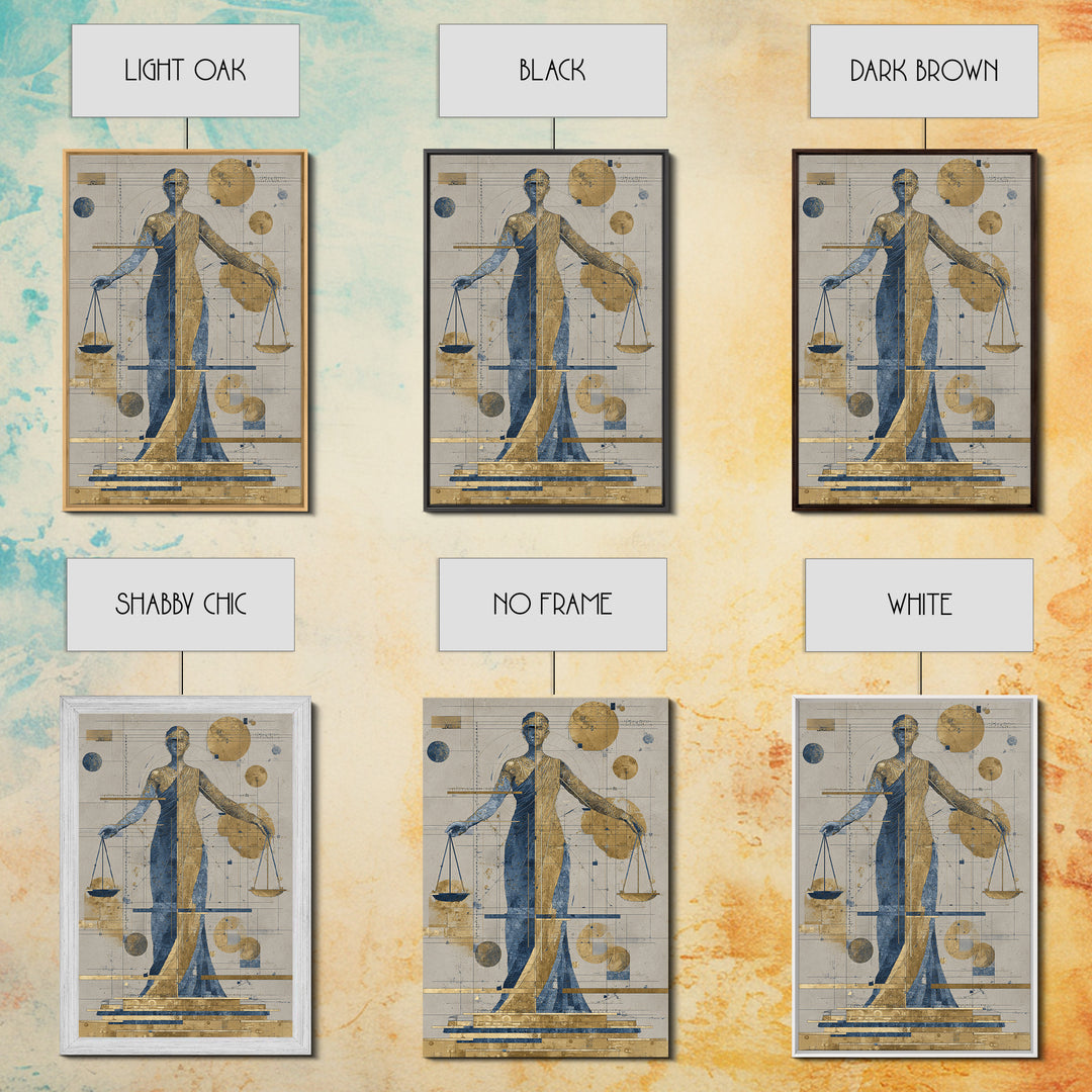 Blue Gold Lady Justice Goddess Canvas Print, Abstract African Wall Art, Modern Portrait Decor, Elegant Office Statement Piece