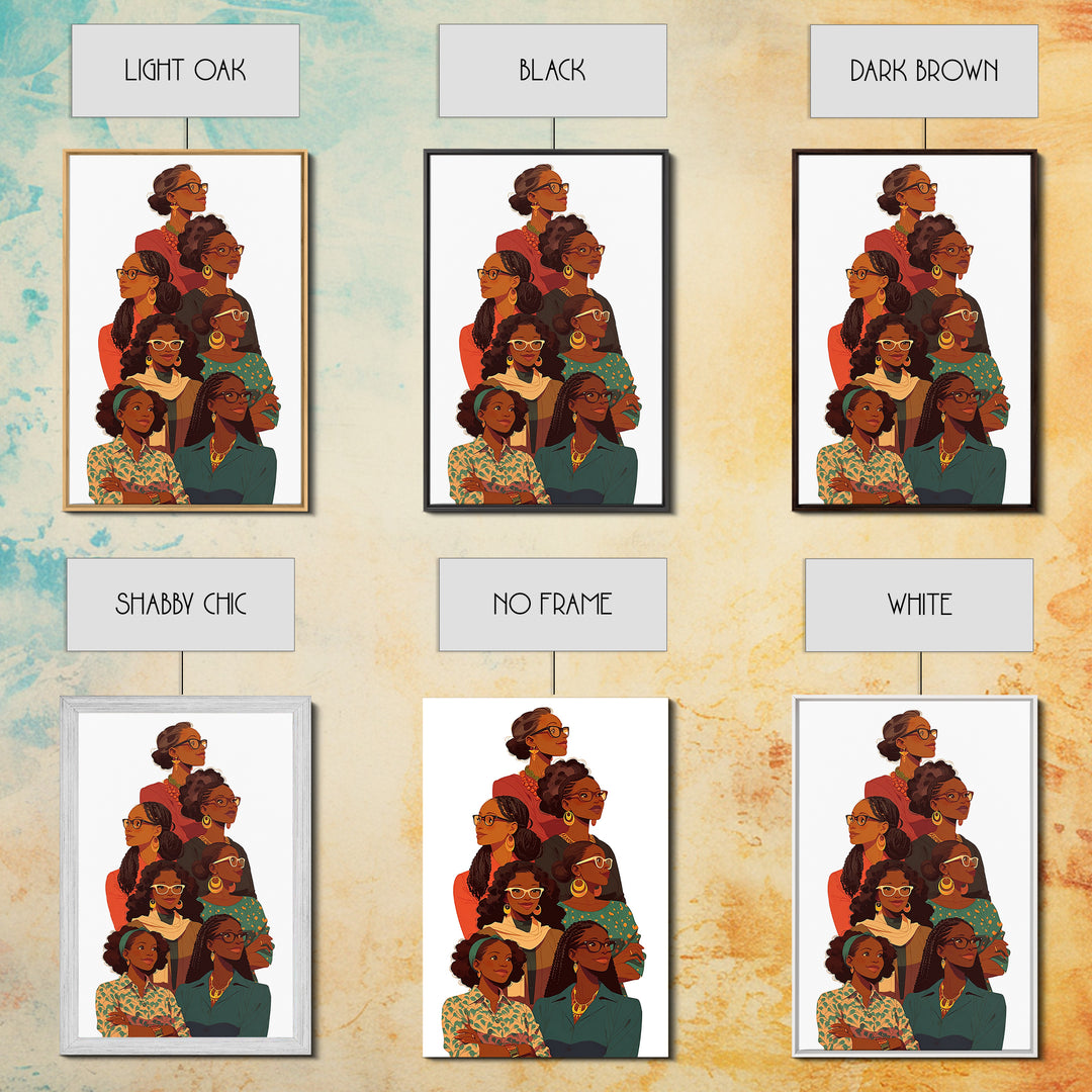 Stylish Black Women Group Portrait Wall Art, African American Art Print, Feminine Office Decor, Black Girl Magic Gift For Her