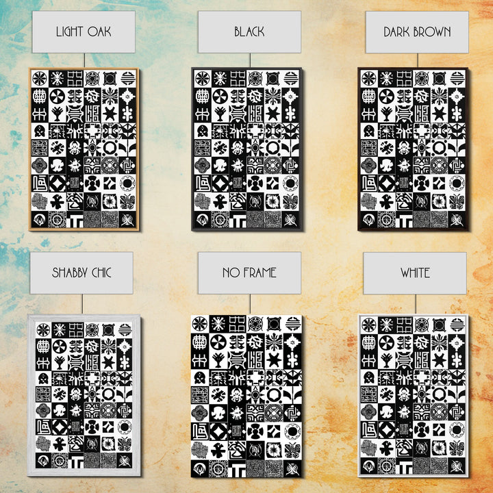 Black White African Symbols Wall Art, Adinkra Pattern Canvas Print, Tribal Art Decor, African Fabric Inspired Home Decor