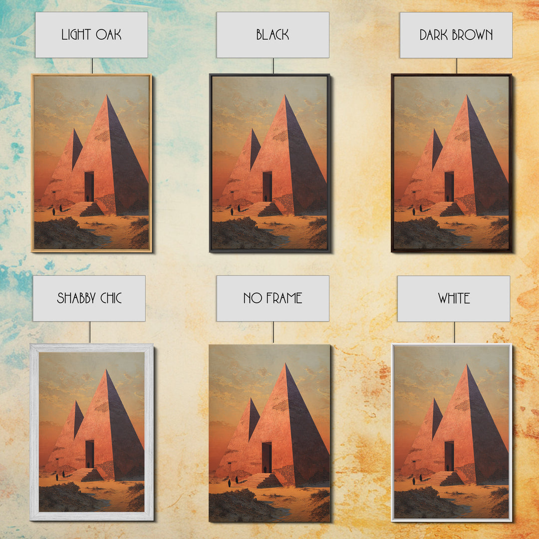 Sunset Egyptian Pyramids Framed Canvas Print, Ancient African Art, Desert Landscape Wall Decor, Cultural Home Decor Gift