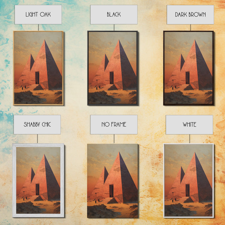 Sunset Egyptian Pyramids Framed Canvas Print, Ancient African Art, Desert Landscape Wall Decor, Cultural Home Decor Gift