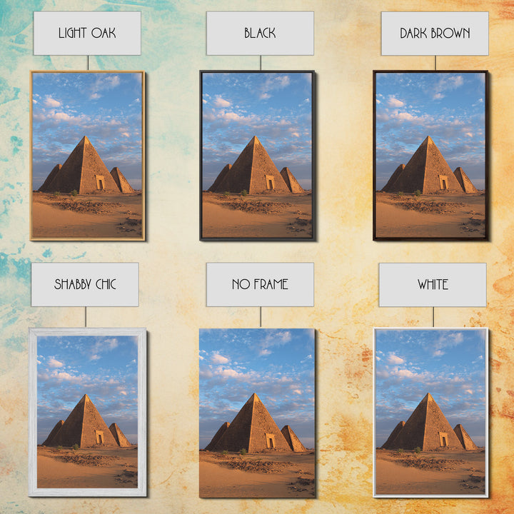 Nubian Pyramids Under Blue Sky Canvas Print, African Landscape, Sudan Travel Art, Desert Wall Decor, Ready To Hang Home Decor Art