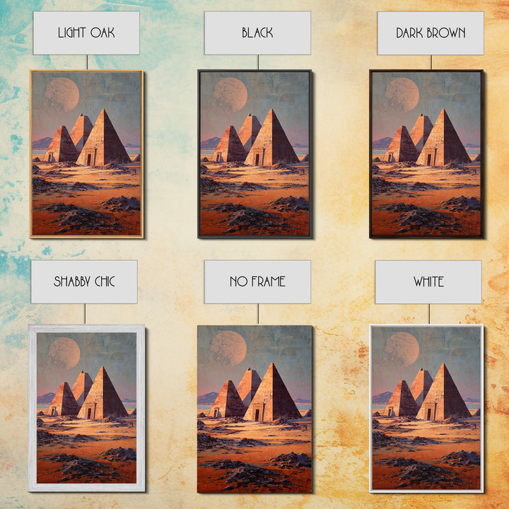 Moonlit Nubian Pyramids Framed Canvas Print, African Egyptian Art, Mystical Desert Wall Decor, Cultural Artwork, Home Decor Gift